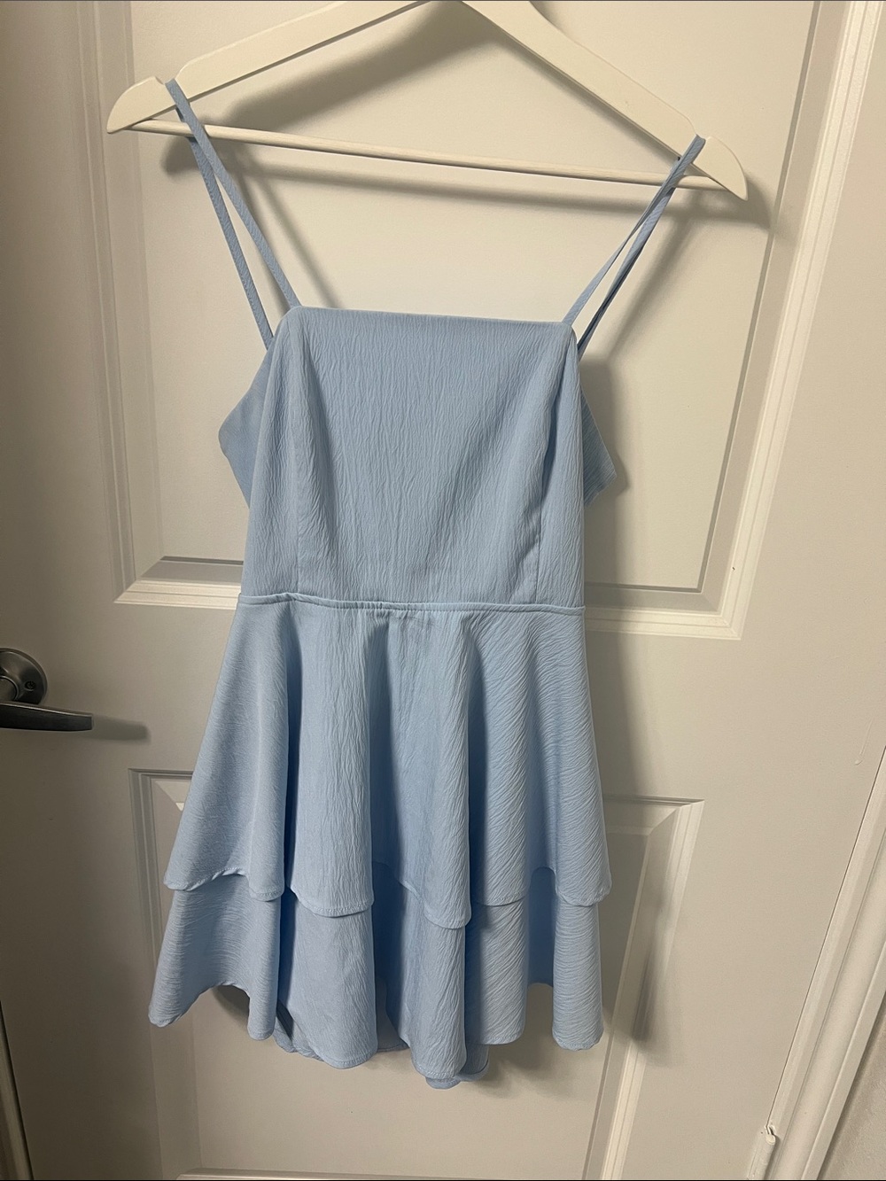 Light Blue Spaghetti-Strap Tiered Girls' Dress